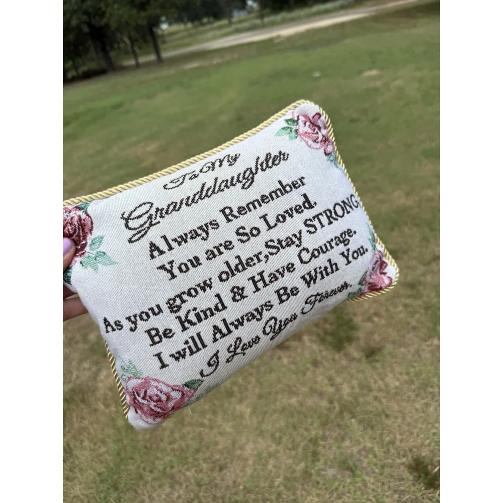 To My Granddaughter Rope Style Trim Tapestry Accent Pillow Roses Double Sided